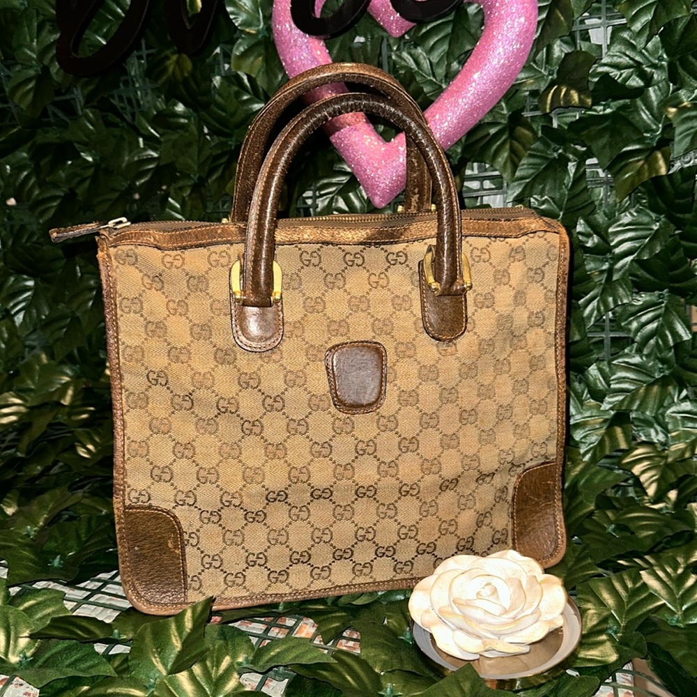 Gucci Handbag Brown Canvas Vintage